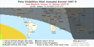 HilalMap: Peta Visibilitas Hilal Jumadal-Awwal 1447 H: rukyat tanggal 2025-10-21 M