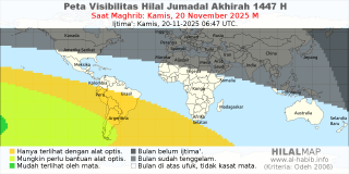 HilalMap: Peta Visibilitas Hilal Jumadal-Akhirah 1447 H: rukyat tanggal 2025-11-20 M