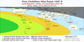 HilalMap: Peta Visibilitas Hilal Rajab 1447 H: rukyat tanggal 2025-12-20 M