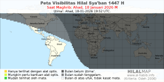 HilalMap: Peta Visibilitas Hilal Syaban 1447 H: rukyat tanggal 2026-1-18 M