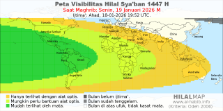 HilalMap: Peta Visibilitas Hilal Syaban 1447 H: rukyat tanggal 2026-1-19 M