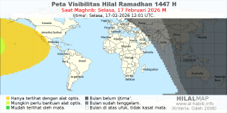 HilalMap: Peta Visibilitas Hilal Ramadhan 1447 H: rukyat tanggal 2026-2-17 M