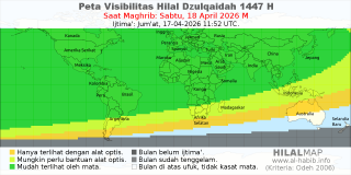 HilalMap: Peta Visibilitas Hilal Dzulqaidah 1447 H: rukyat tanggal 2026-4-18 M