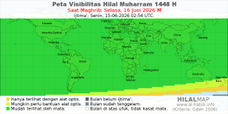HilalMap: Peta Visibilitas Hilal Muharram 1448 H: rukyat tanggal 2026-6-16 M