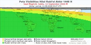 HilalMap: Peta Visibilitas Hilal Rabiul-Akhir 1448 H: rukyat tanggal 2026-9-12 M