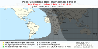 HilalMap: Peta Visibilitas Hilal Ramadhan 1448 H: rukyat tanggal 2027-2-6 M