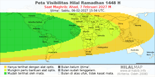 HilalMap: Peta Visibilitas Hilal Ramadhan 1448 H: rukyat tanggal 2027-2-7 M