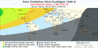 HilalMap: Peta Visibilitas Hilal Dzulhijjah 1448 H: rukyat tanggal 2027-5-6 M