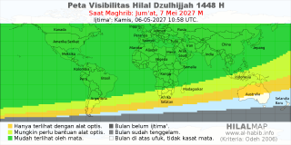 HilalMap: Peta Visibilitas Hilal Dzulhijjah 1448 H: rukyat tanggal 2027-5-7 M
