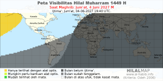 HilalMap: Peta Visibilitas Hilal Muharram 1449 H: rukyat tanggal 2027-6-4 M