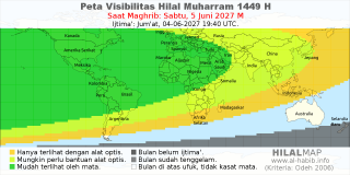 HilalMap: Peta Visibilitas Hilal Muharram 1449 H: rukyat tanggal 2027-6-5 M