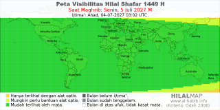 HilalMap: Peta Visibilitas Hilal Shafar 1449 H: rukyat tanggal 2027-7-5 M