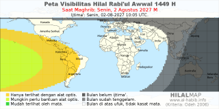 HilalMap: Peta Visibilitas Hilal Rabiul-Awwal 1449 H: rukyat tanggal 2027-8-2 M