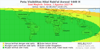 HilalMap: Peta Visibilitas Hilal Rabiul-Awwal 1449 H: rukyat tanggal 2027-8-3 M