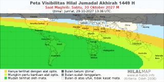 HilalMap: Peta Visibilitas Hilal Jumadal-Akhirah 1449 H: rukyat tanggal 2027-10-30 M