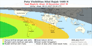 HilalMap: Peta Visibilitas Hilal Rajab 1449 H: rukyat tanggal 2027-11-28 M