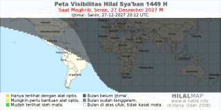 HilalMap: Peta Visibilitas Hilal Syaban 1449 H: rukyat tanggal 2027-12-27 M