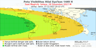 HilalMap: Peta Visibilitas Hilal Syaban 1449 H: rukyat tanggal 2027-12-28 M