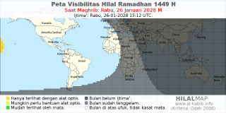 HilalMap: Peta Visibilitas Hilal Ramadhan 1449 H: rukyat tanggal 2028-1-26 M