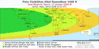 HilalMap: Peta Visibilitas Hilal Ramadhan 1449 H: rukyat tanggal 2028-1-27 M