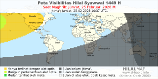 HilalMap: Peta Visibilitas Hilal Syawwal 1449 H: rukyat tanggal 2028-2-25 M
