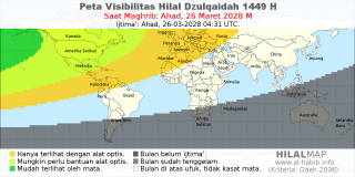 HilalMap: Peta Visibilitas Hilal Dzulqaidah 1449 H: rukyat tanggal 2028-3-26 M