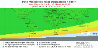 HilalMap: Peta Visibilitas Hilal Dzulqaidah 1449 H: rukyat tanggal 2028-3-27 M