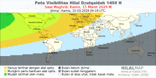 HilalMap: Peta Visibilitas Hilal Dzulqaidah 1450 H: rukyat tanggal 2029-3-15 M