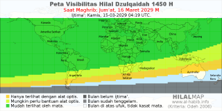 HilalMap: Peta Visibilitas Hilal Dzulqaidah 1450 H: rukyat tanggal 2029-3-16 M