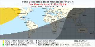 HilalMap: Peta Visibilitas Hilal Muharram 1451 H: rukyat tanggal 2029-5-13 M