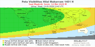 HilalMap: Peta Visibilitas Hilal Muharram 1451 H: rukyat tanggal 2029-5-14 M