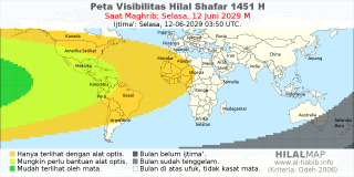 HilalMap: Peta Visibilitas Hilal Shafar 1451 H: rukyat tanggal 2029-6-12 M