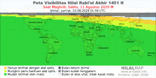 HilalMap: Peta Visibilitas Hilal Rabiul-Akhir 1451 H: rukyat tanggal 2029-8-11 M