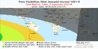 HilalMap: Peta Visibilitas Hilal Jumadal-Awwal 1451 H: rukyat tanggal 2029-9-8 M
