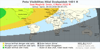 HilalMap: Peta Visibilitas Hilal Dzulqaidah 1451 H: rukyat tanggal 2030-3-4 M