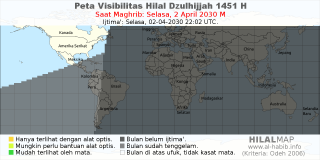 HilalMap: Peta Visibilitas Hilal Dzulhijjah 1451 H: rukyat tanggal 2030-4-2 M