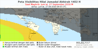 HilalMap: Peta Visibilitas Hilal Jumadal-Akhirah 1452 H: rukyat tanggal 2030-9-27 M
