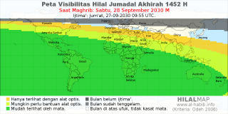 HilalMap: Peta Visibilitas Hilal Jumadal-Akhirah 1452 H: rukyat tanggal 2030-9-28 M
