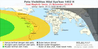 HilalMap: Peta Visibilitas Hilal Syaban 1452 H: rukyat tanggal 2030-11-25 M