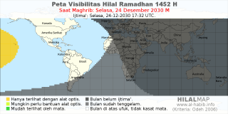 HilalMap: Peta Visibilitas Hilal Ramadhan 1452 H: rukyat tanggal 2030-12-24 M