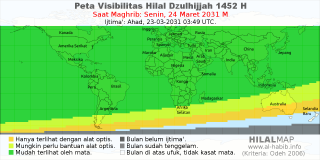 HilalMap: Peta Visibilitas Hilal Dzulhijjah 1452 H: rukyat tanggal 2031-3-24 M