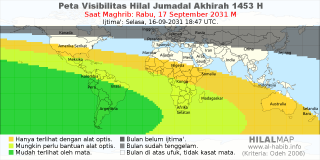 HilalMap: Peta Visibilitas Hilal Jumadal-Akhirah 1453 H: rukyat tanggal 2031-9-17 M