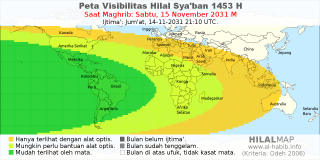HilalMap: Peta Visibilitas Hilal Syaban 1453 H: rukyat tanggal 2031-11-15 M