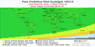 HilalMap: Peta Visibilitas Hilal Dzulhijjah 1454 H: rukyat tanggal 2033-3-2 M