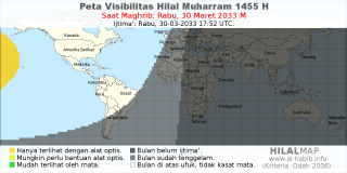 HilalMap: Peta Visibilitas Hilal Muharram 1455 H: rukyat tanggal 2033-3-30 M