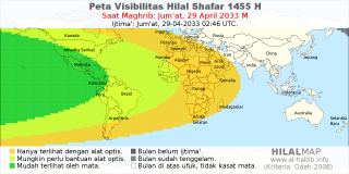 HilalMap: Peta Visibilitas Hilal Shafar 1455 H: rukyat tanggal 2033-4-29 M