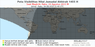 HilalMap: Peta Visibilitas Hilal Jumadal-Akhirah 1455 H: rukyat tanggal 2033-8-24 M