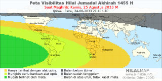 HilalMap: Peta Visibilitas Hilal Jumadal-Akhirah 1455 H: rukyat tanggal 2033-8-25 M