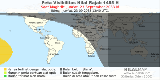 HilalMap: Peta Visibilitas Hilal Rajab 1455 H: rukyat tanggal 2033-9-23 M