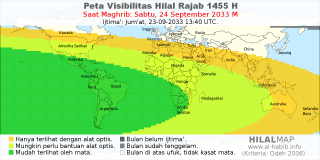 HilalMap: Peta Visibilitas Hilal Rajab 1455 H: rukyat tanggal 2033-9-24 M